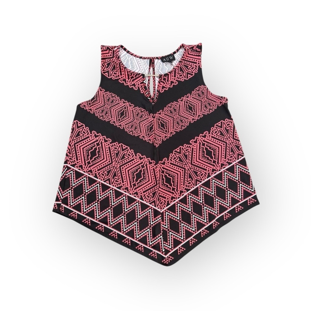 AUW Geometric Tribal Print Sleeveless Tunic Top Size L Boho Festival